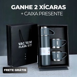 Garrafa Térmica Premium 500ml - Café Quente Sempre com Você (Ganhe 2 Xícaras + Caixa Para Presente)