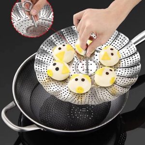 Kit com 2 Cestos de Cozinhar a Vapor Inox – O Segredo para Refeições Saudáveis e Práticas!